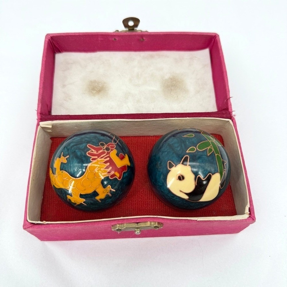 Chinese Baoding Balls Dragon Panda Cloisonne Enamel Stress Relief Meditation